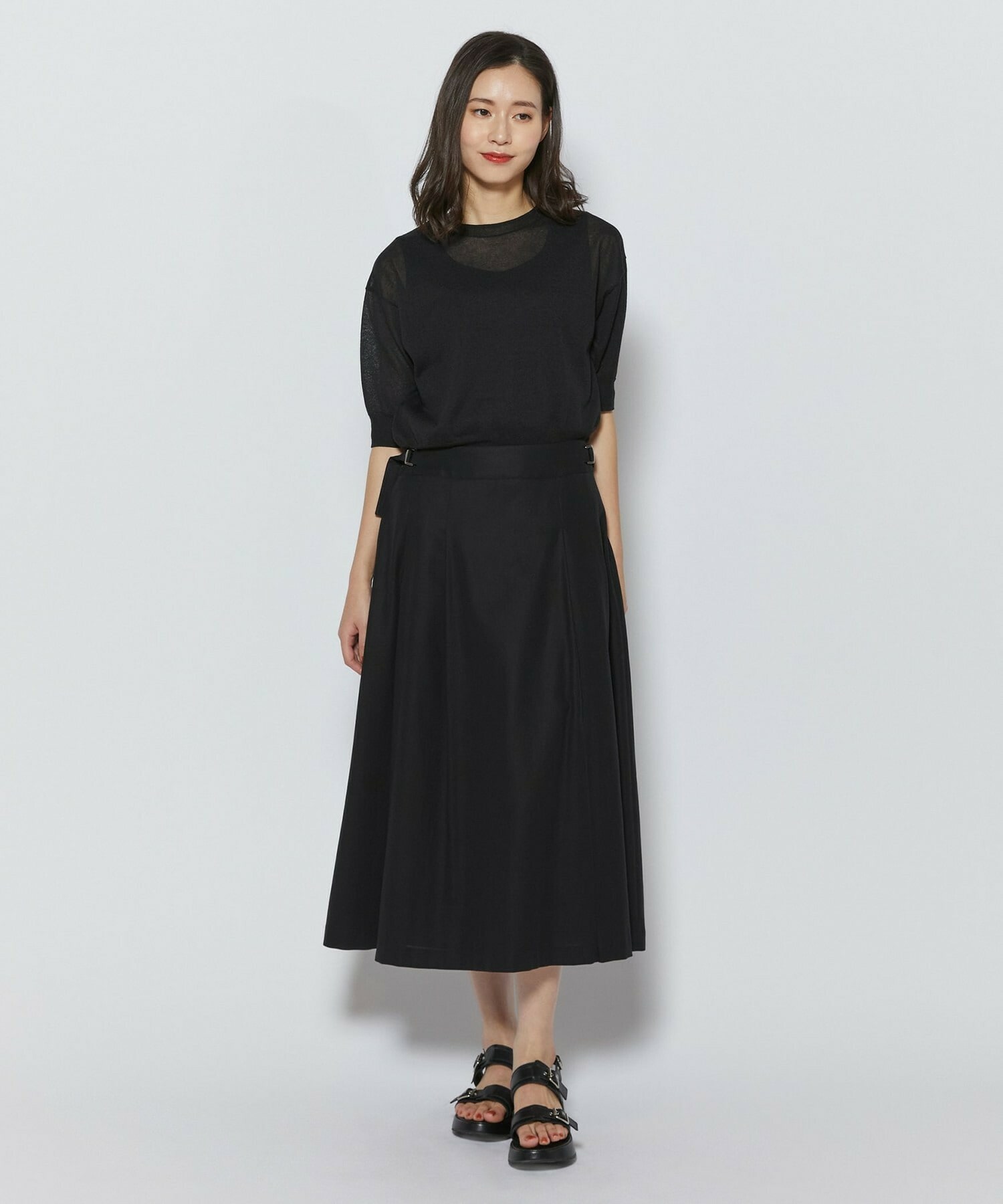 【L'EQUIPE】【Lサイズ】100/2オーガニックコットンスカート 詳細画像 ブラック 1