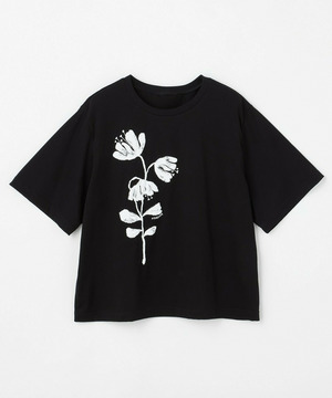 【L'EQUIPE】【Lサイズ】フラワー顔料プリントTシャツ 詳細画像 ブラック 1