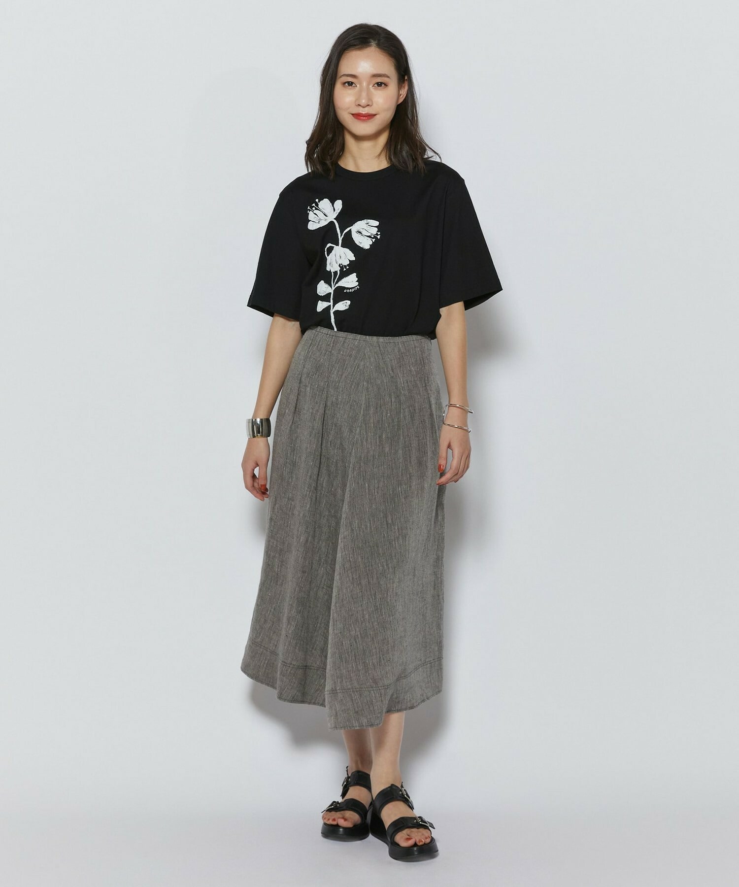 【L'EQUIPE】【Lサイズ】フラワー顔料プリントTシャツ 詳細画像 ブラック 5