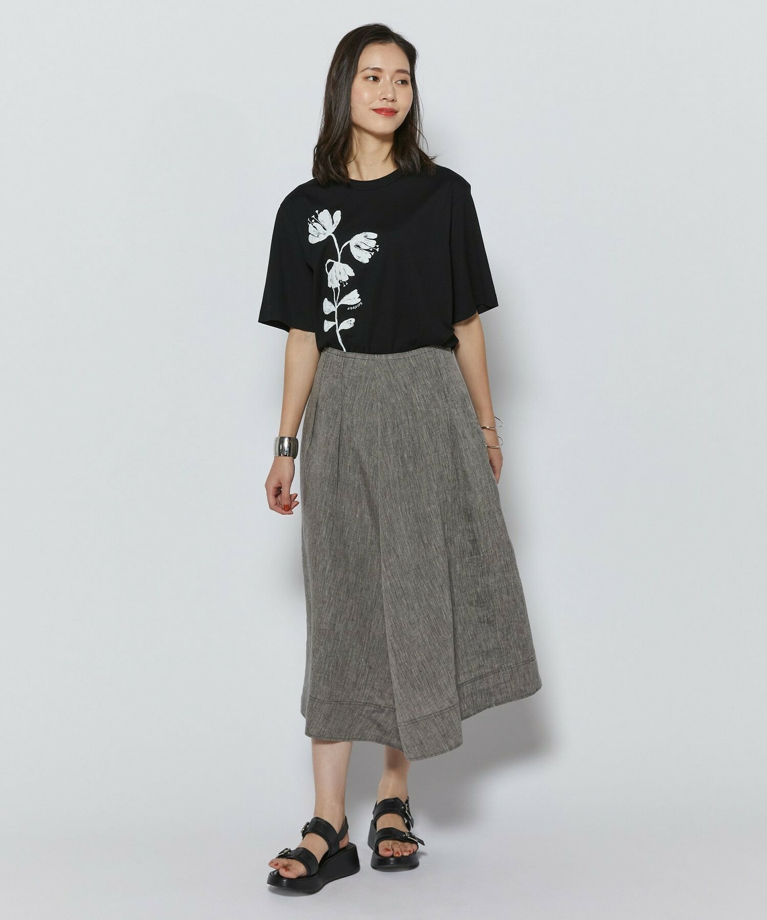 【L'EQUIPE】【Lサイズ】フラワー顔料プリントTシャツ 詳細画像 ブラック 6