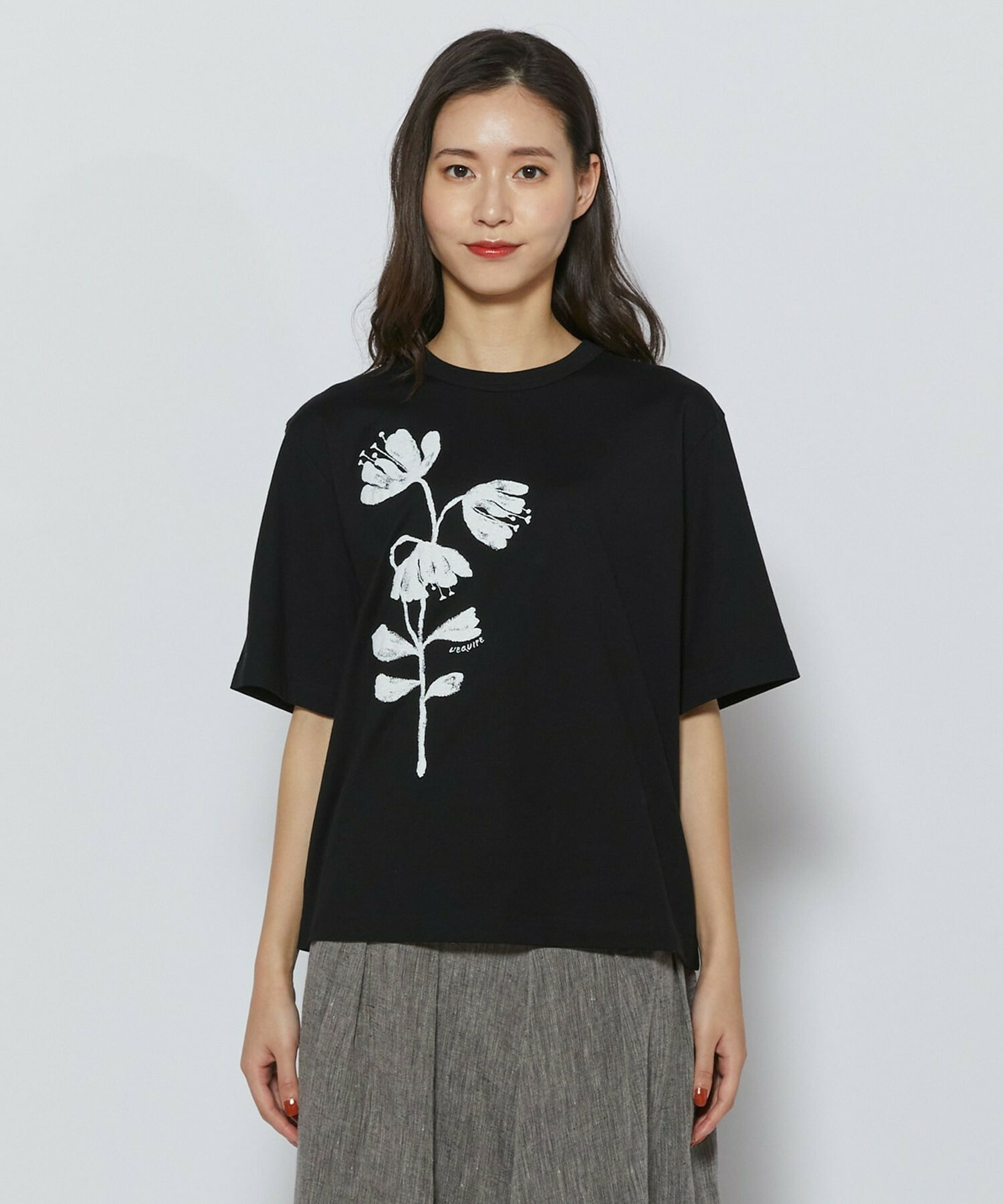 【L'EQUIPE】【Lサイズ】フラワー顔料プリントTシャツ 詳細画像 ブラック 9