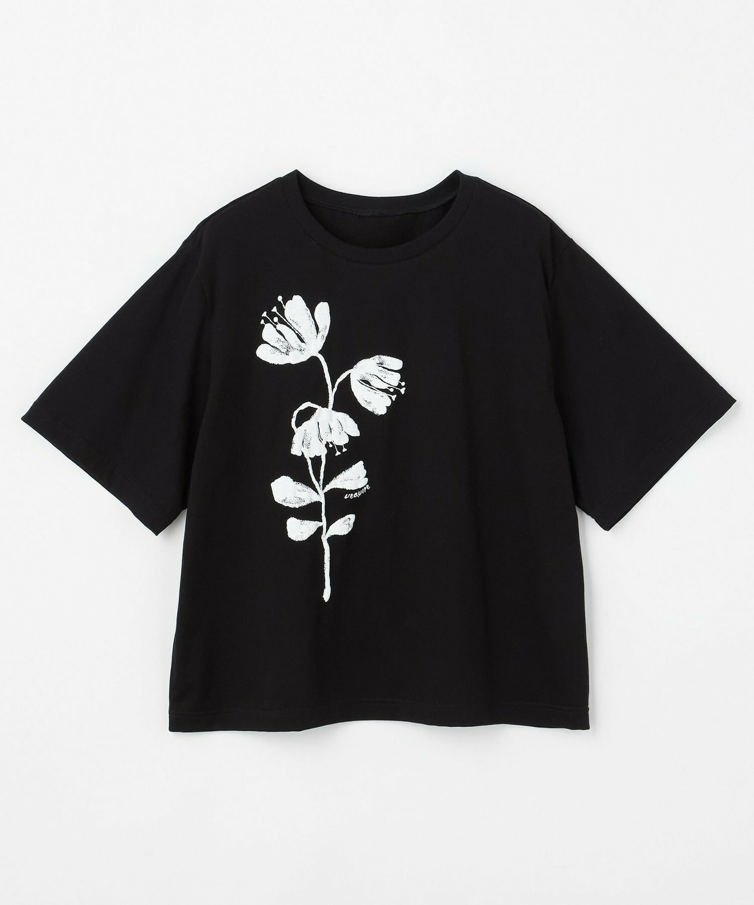 【L'EQUIPE】【Lサイズ】フラワー顔料プリントTシャツ 詳細画像 ブラック 1