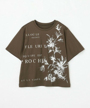 【L'EQUIPE】【Lサイズ】60/2シルケット天竺フラワーロゴプリントTシャツ 詳細画像 カーキ 1