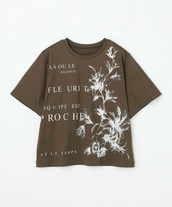 【Lサイズ】60/2シルケット天竺フラワーロゴプリントTシャツ 詳細画像 カーキ 1